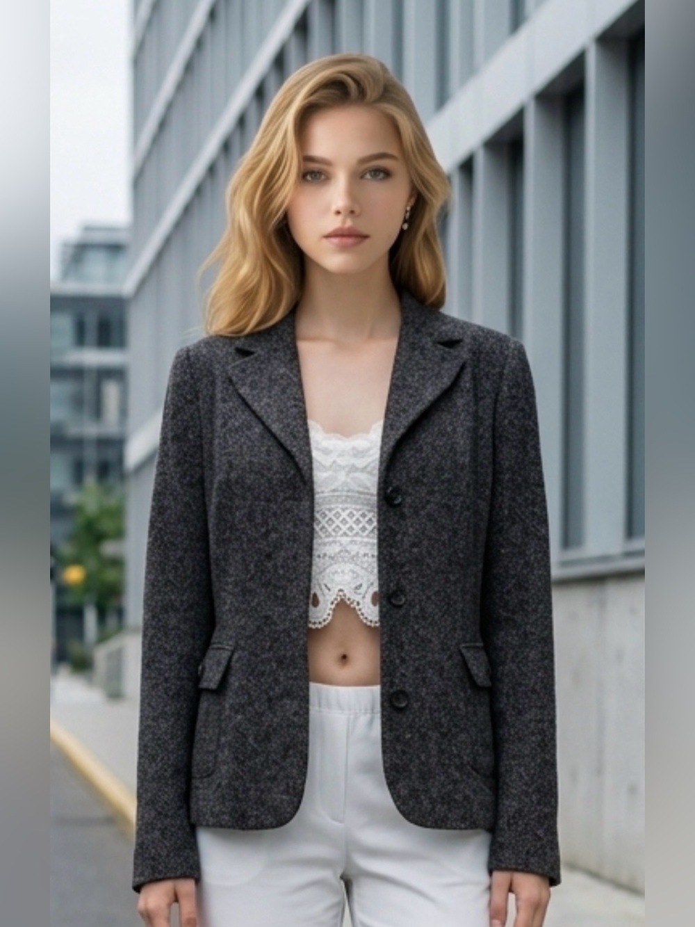 Charcoal Gray Women's Tailored Blazer Jacket
